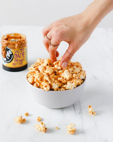 salted date peanut butter popcorn salted caramel vegan recipe