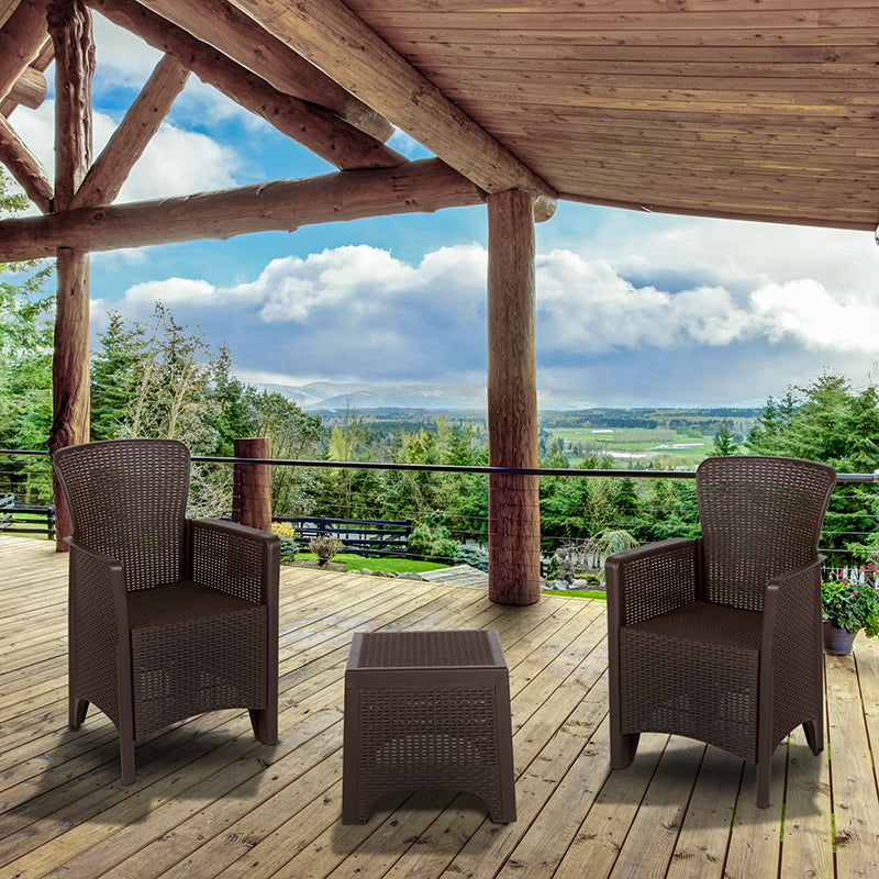 Chocolate Faux Rattan Plastic Chair Set With Matching Side Table Jullzz