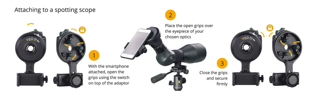 Attaching the VEO PA-65 to a spotting scope eyepiece