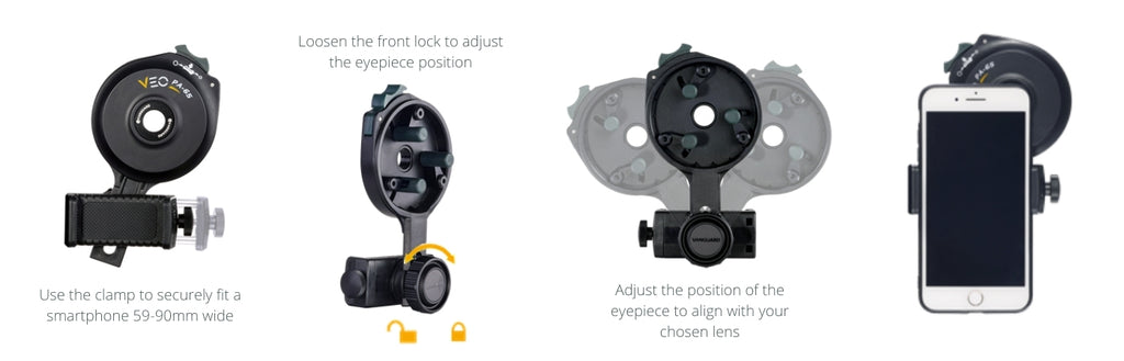 How to attach a smartphone to the VEO PA-65 Digiscope Adaptor