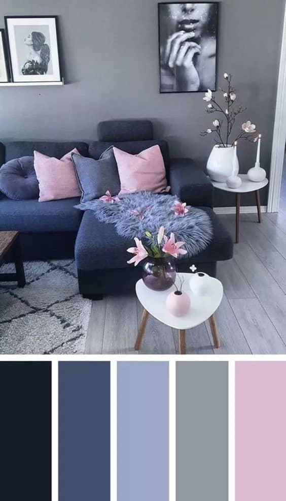 cute happiness blue grey pink living room