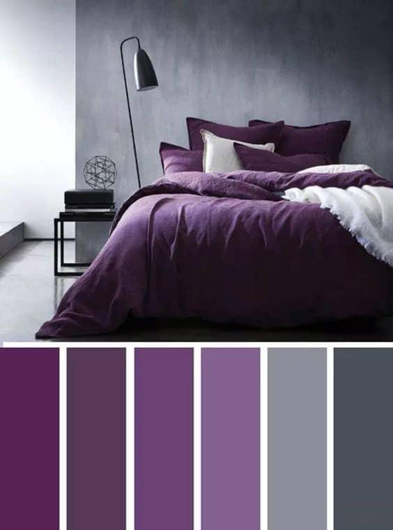 deep elegant purple violet grey bedroom