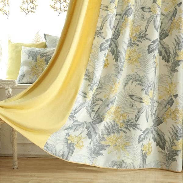 yellow gray floral curtains