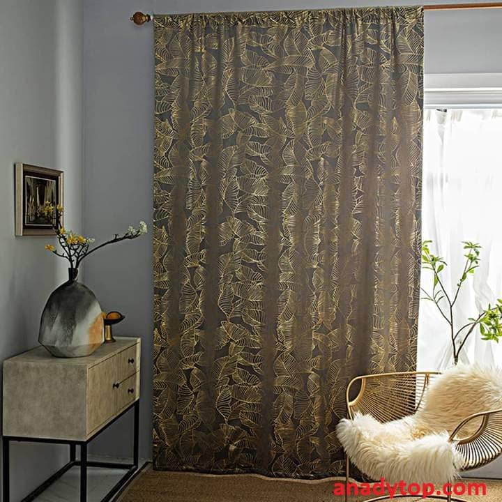 golden curtains leave drapes for living room