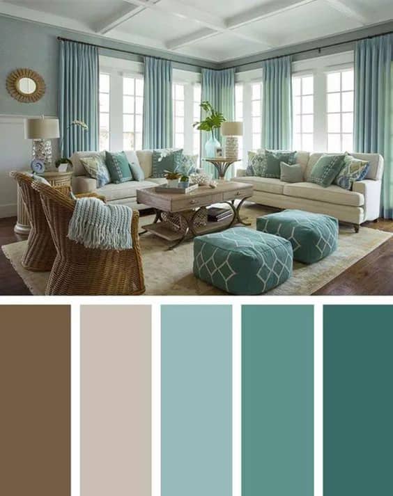 gorgeous wide brown pink blue aqua green living room