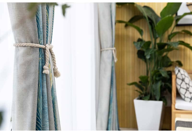 inexpensive grey blue farmhouse curtains tie back patio door drapes
