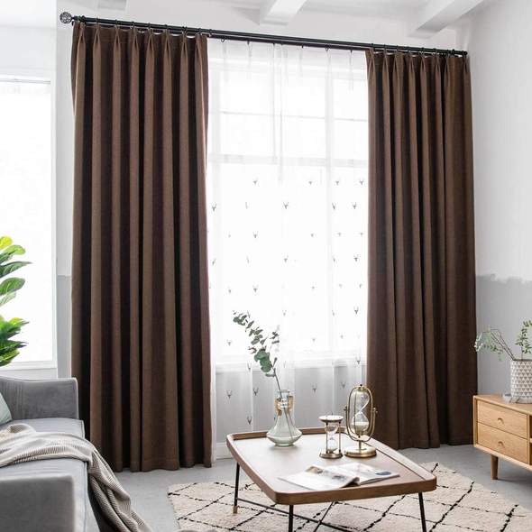 Brown Cotton Linen Soft Curtains Room Darkening Drapes for Bedroom 1 Set of 2 Panels