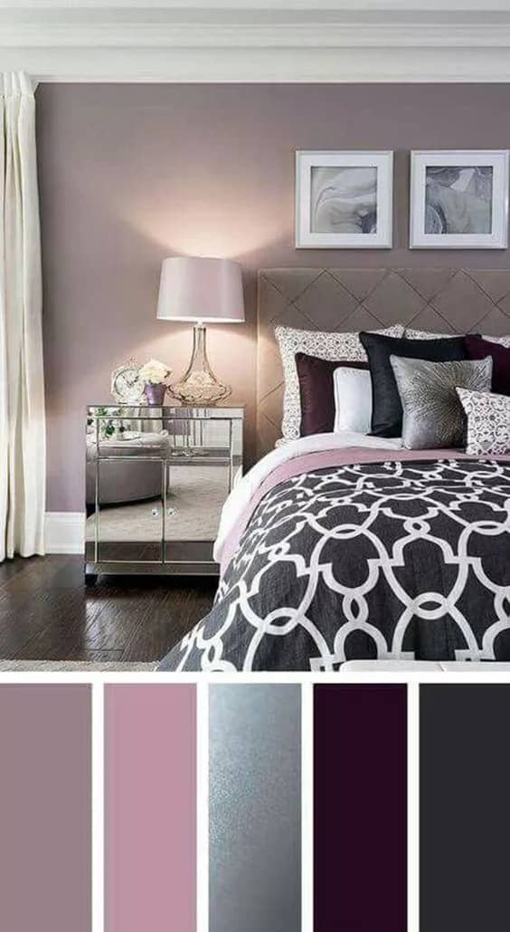 modern pink blue violet black bedroom