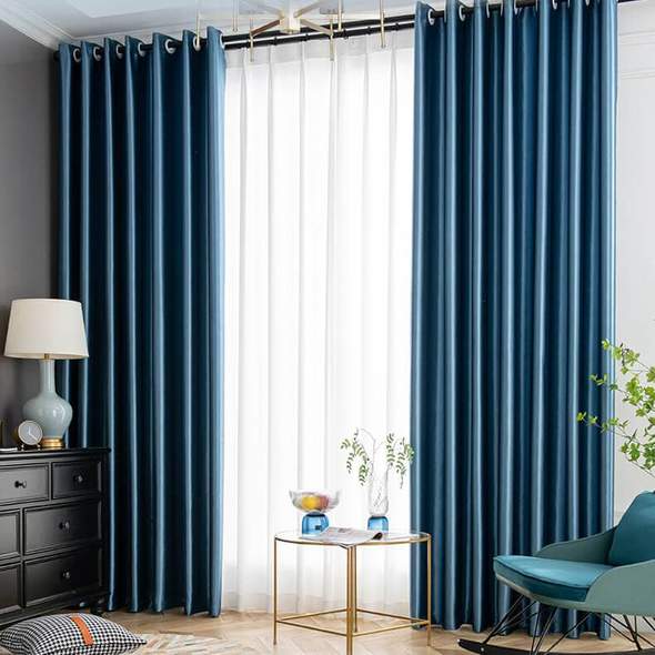 Blue 3D Embossed Textured Living Room Darkening Drapes Bedroom Blackout Curtains 2 Panels