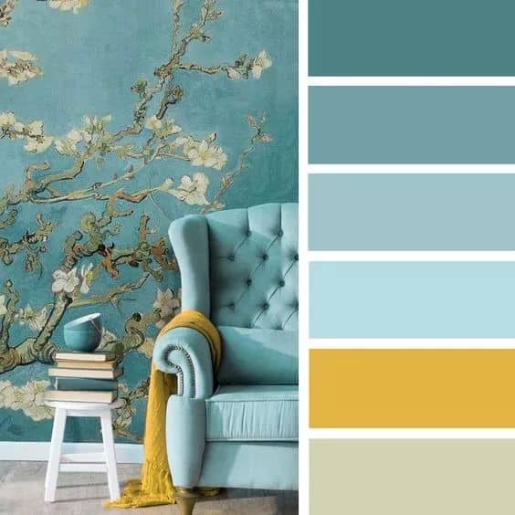 pretty calm ocean blue gold creamy sofa