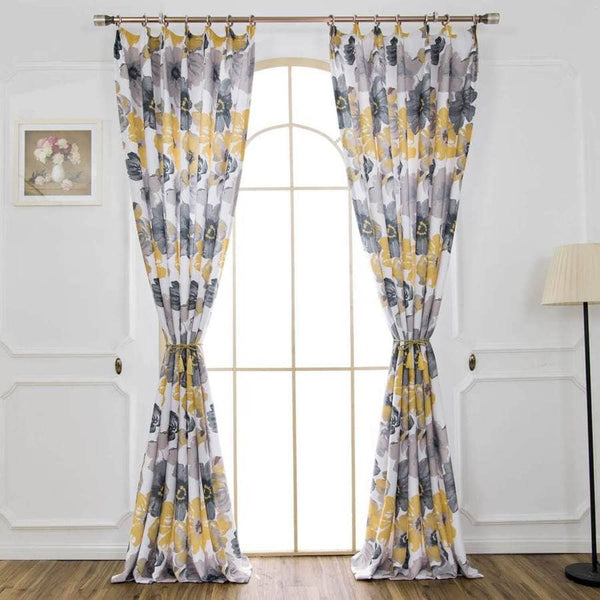 yellow gray floral curtains