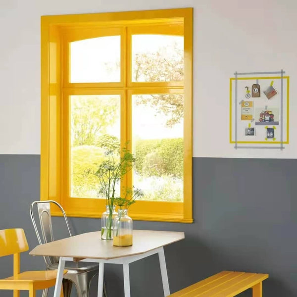 yellow window and grey wall