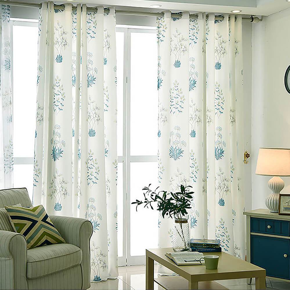 Blue Leaf White Curtains Living Room Ceiling Drapes 2 Panels Anady Top