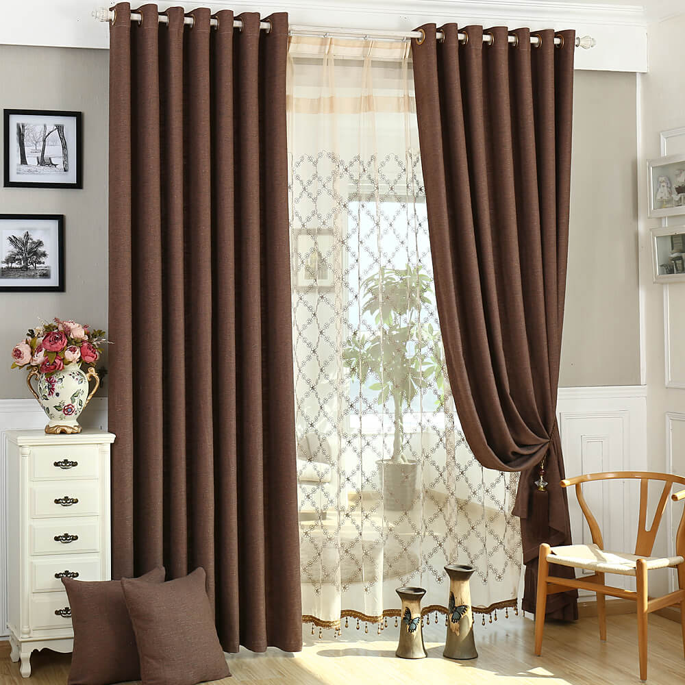 Solid Brown Curtains Grommet Top Drapes For Bedroom Set Of 2 Panels Anady Top