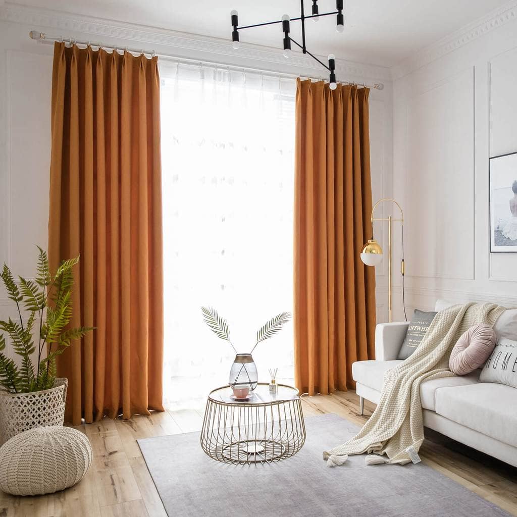Orange Cotton Linen Room Darkening Curtains for Bedroom Autumn Maple D ...