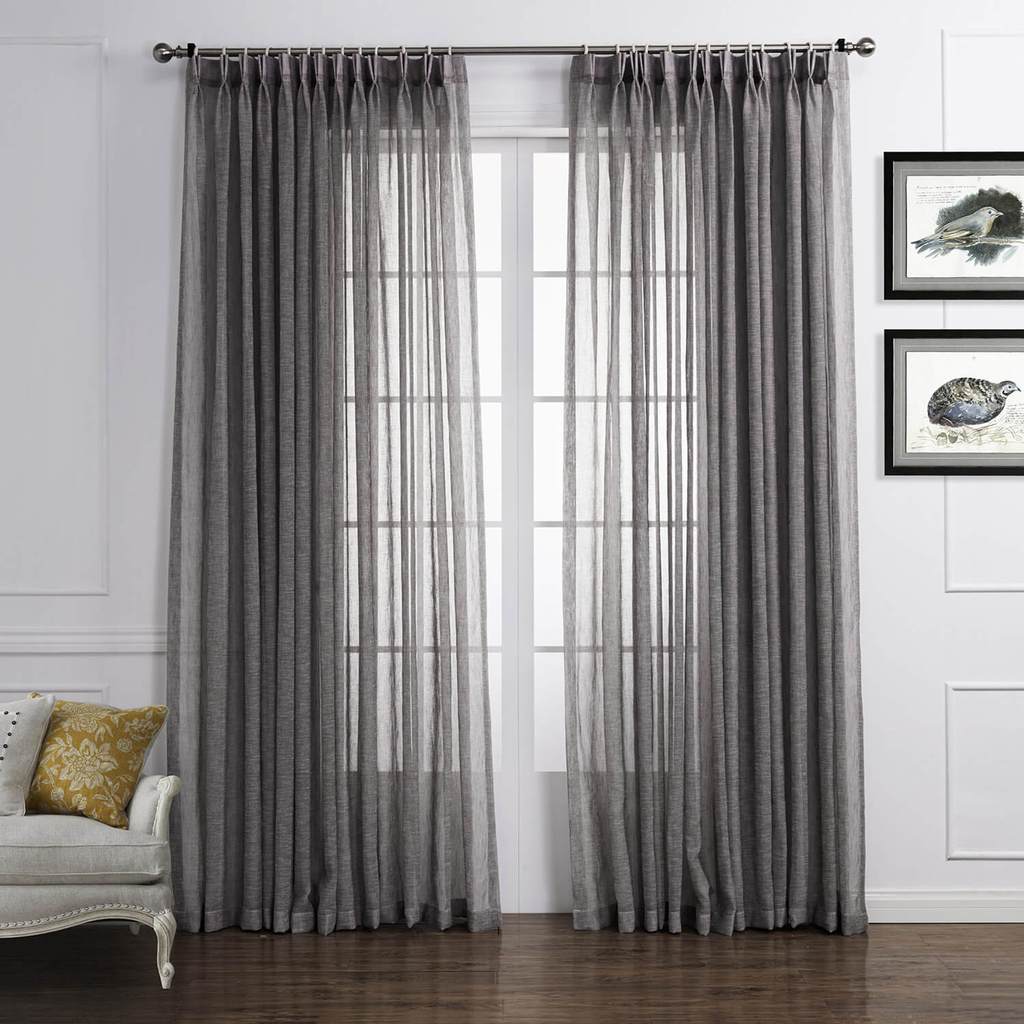 Grey Linen Sheer Curtains For Living Room Gray Bedroom Sheers 2 Panels Anady Top