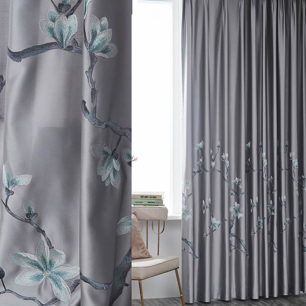 Magnolia Embroidered Gray Curtains Anady Top