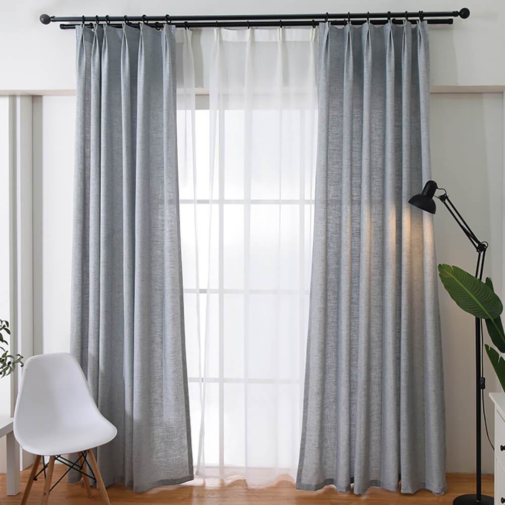 Grey Natural Linen Curtains Living Room Pinch Pleat Drapes Anady Top