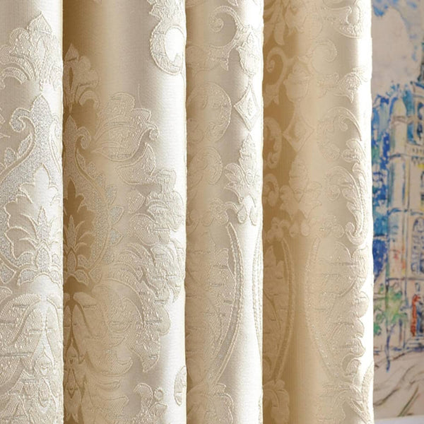Luxury Beige European Design Damascus Jacquard Curtains Living Room Dr ...