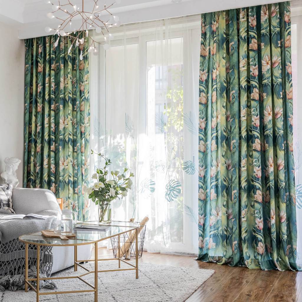 Beautiful Flowers Green Rainforest Curtains Art Painting Drapes Anady Top
