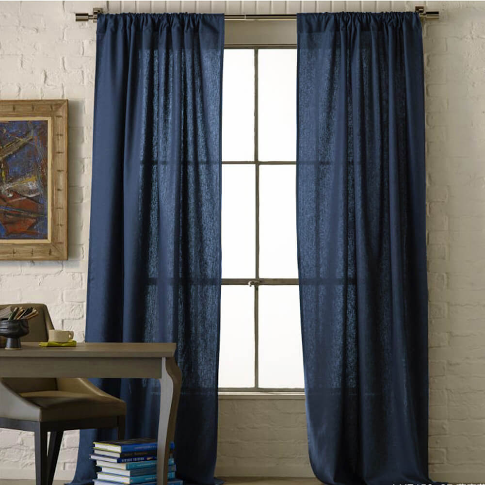 Navy Blue Natural Linen Curtains And Drapes 2 Panels For Living Room Anady Top