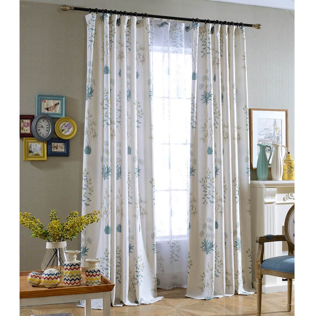 Blue Leaf White Curtains Living Room Ceiling Drapes 2 Panels Anady Top