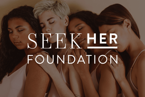 SeekHer logo with women in background