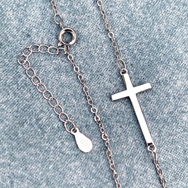 Slanted Cross Sterling Silver Necklace | Blessed Be Boutique
