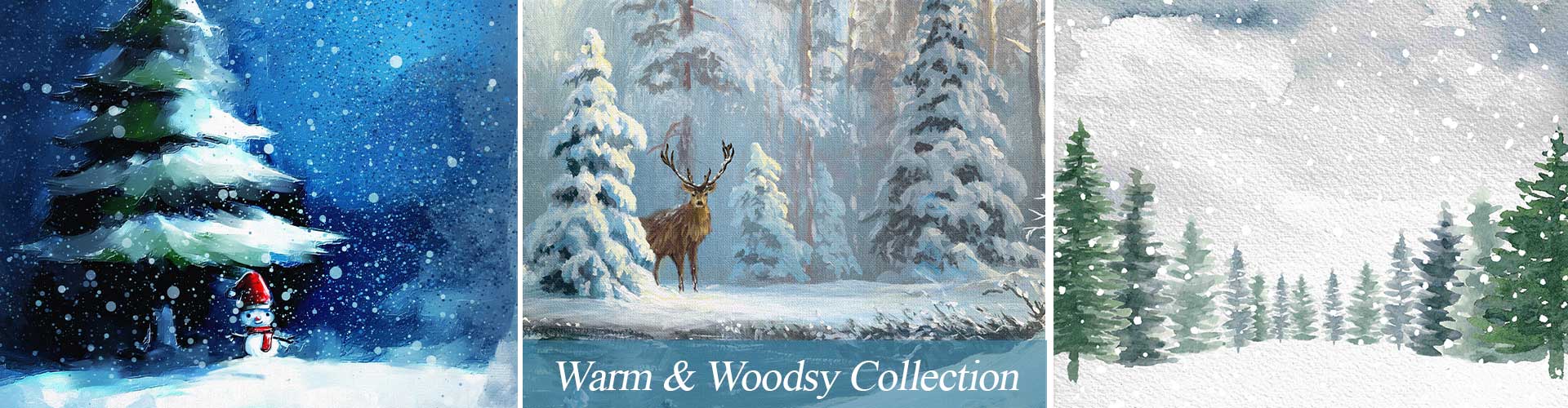 Snowy and woodsy landscapes evoking fresh air and the scent of evergreen and Christmas trees.