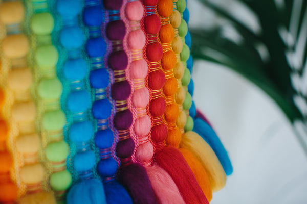 Rainbow handwoven lampshade by Cassandra Smith