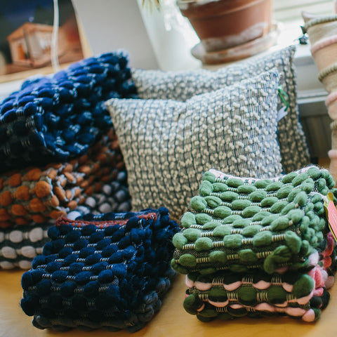 Handwoven throws and cushions by Cassandra Sabo