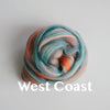 Wool roving twist with west coast title across the image