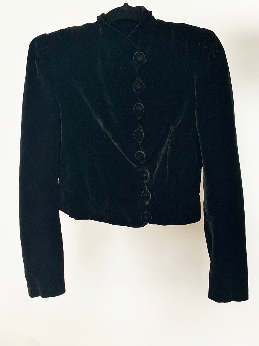 Vintage Silk Velvet Victorian Cropped Jacket with Covered Velvet Butto ...