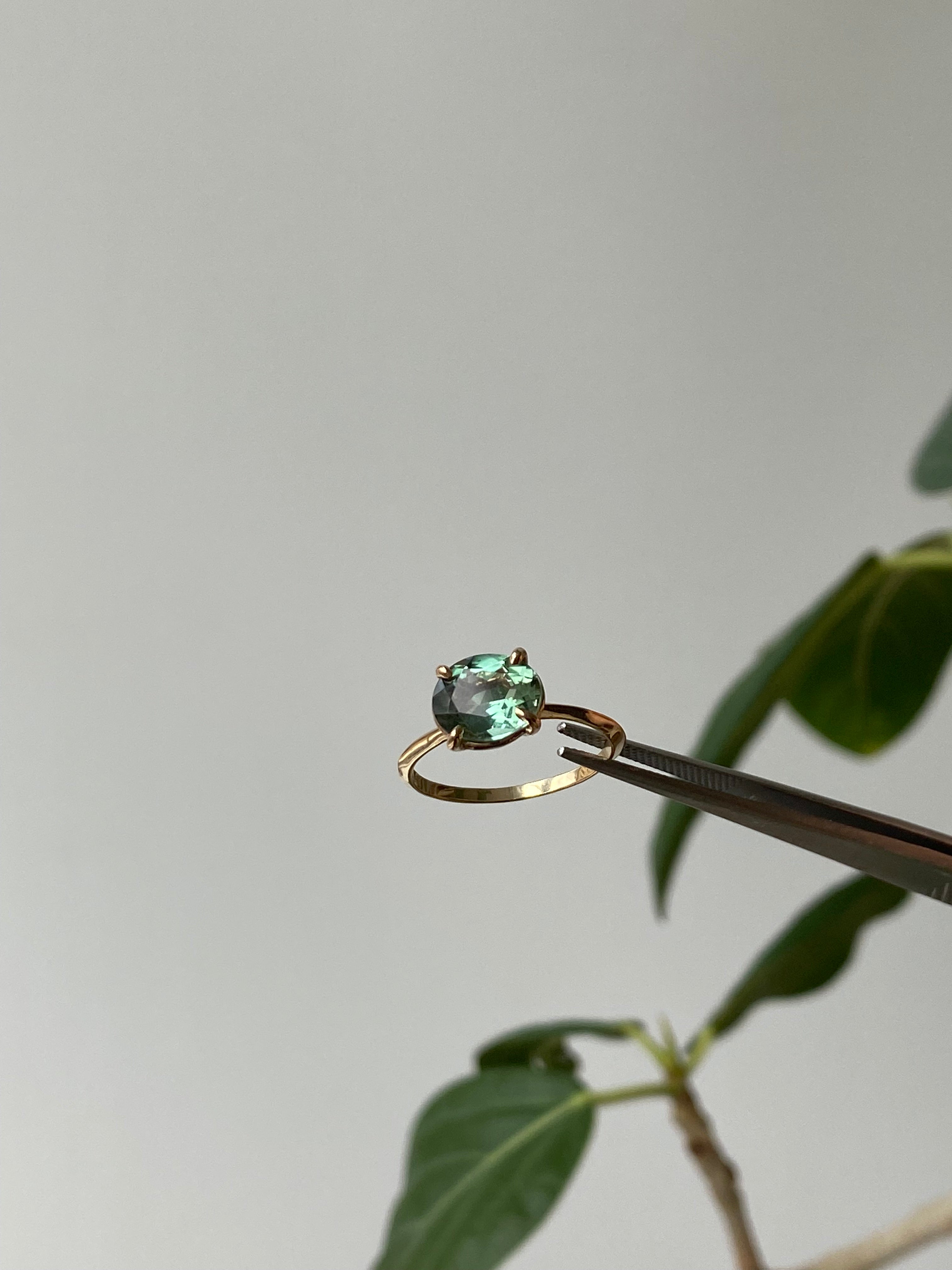 Horizon Set Green Tourmaline Oval Ring