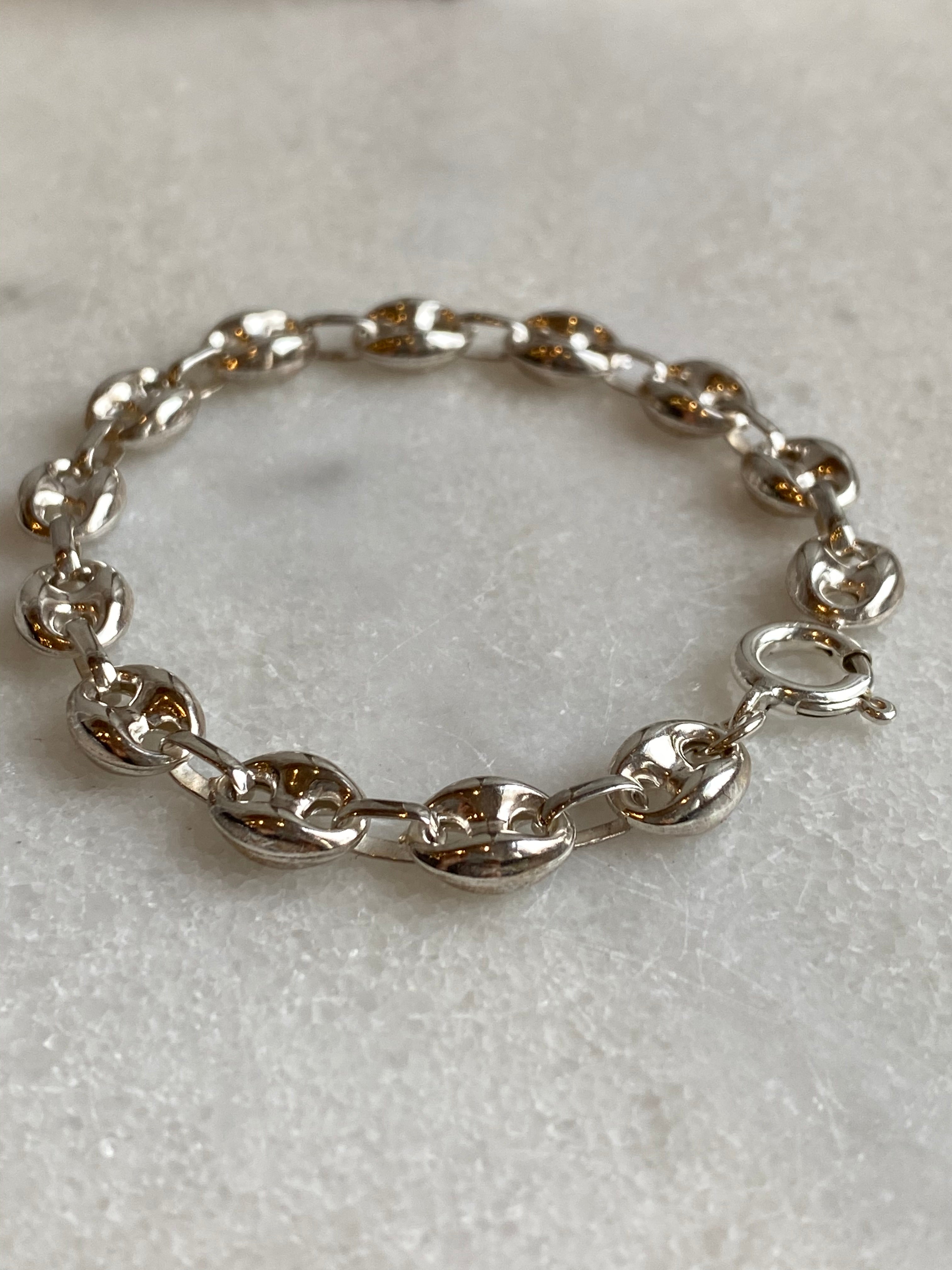 Puffy Mariner Link Chain Bracelet Sterling Silver