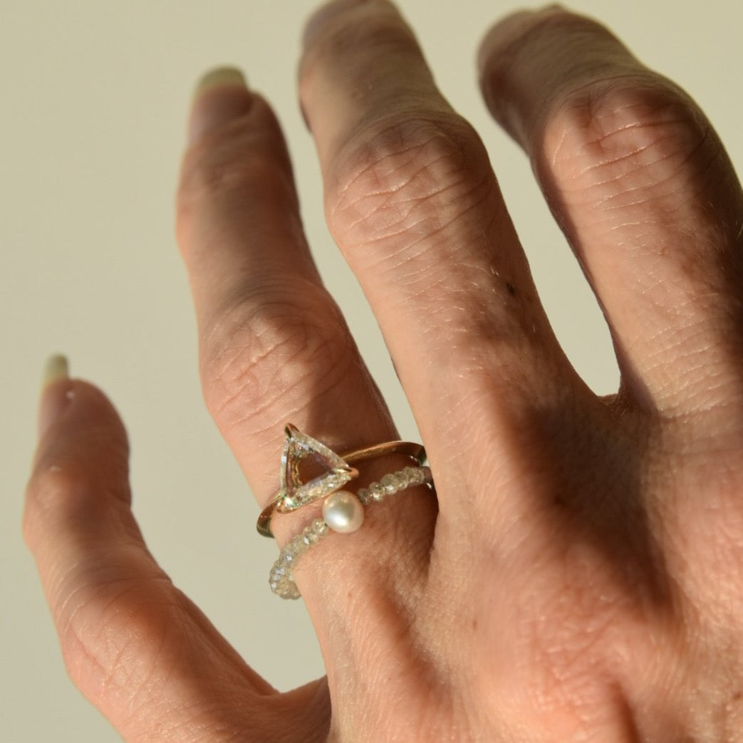 Beaded Diamond Grey Pearl Ring