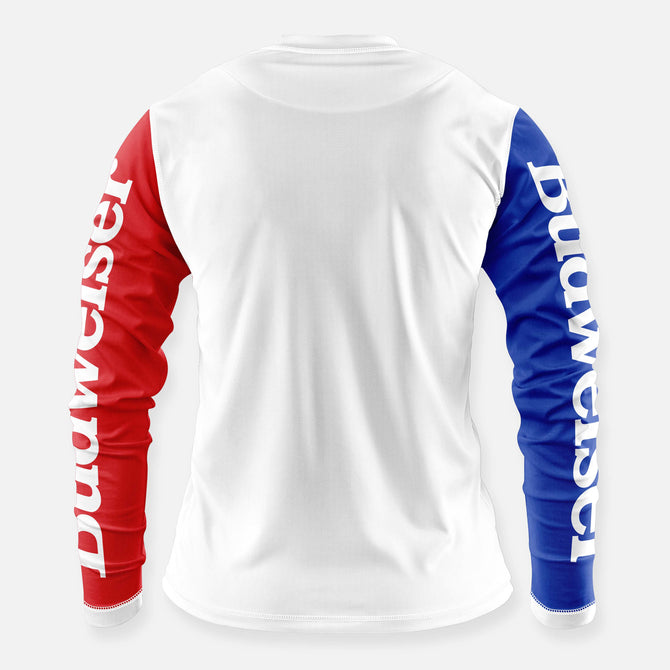 red blue and white jersey