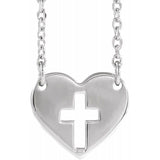 14K Gold Pierced Cross Heart 16-18" Necklace