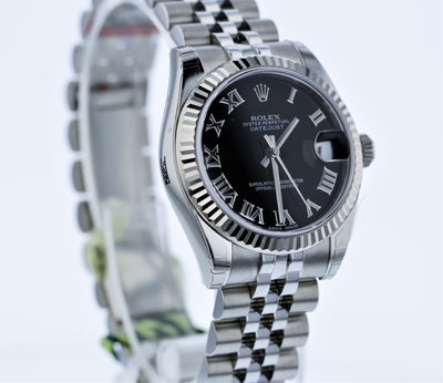 rolex datejust black face roman numerals