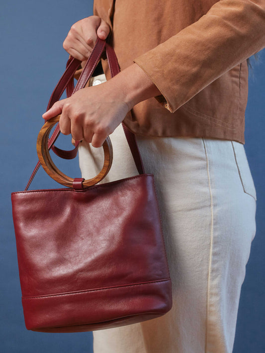 Leather Tote Bags| White Wood Bucket Tote| Payton James Nashville