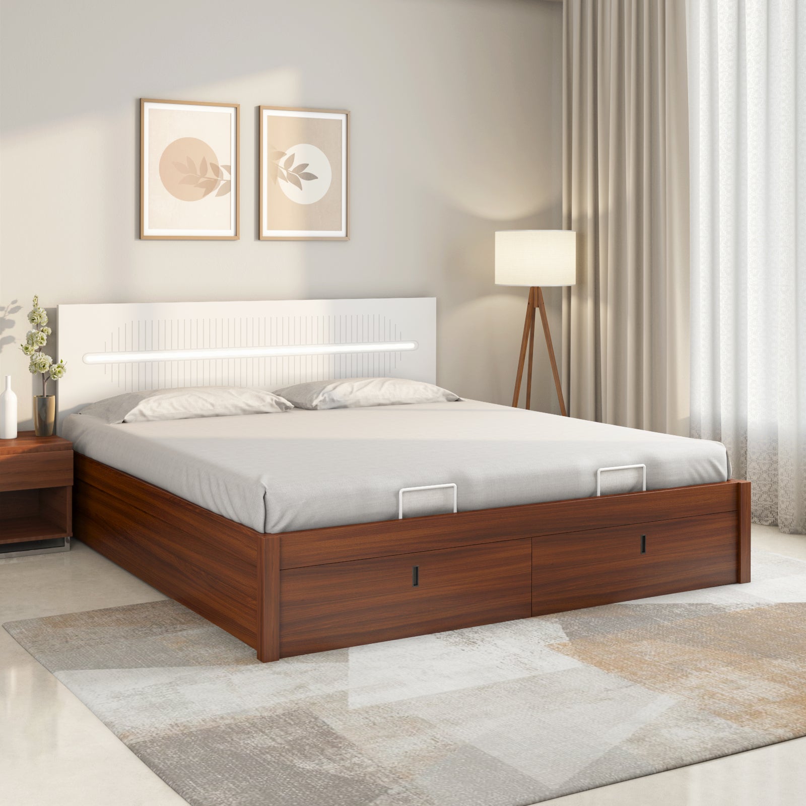 Nilkamal Capsule Premier Bed With Hydraulic Storage (Walnut) - Nilkamal  Furniture