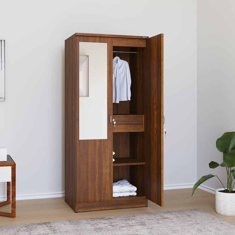 Nilkamal Teana 2 Door Mirror Wardrobe (Classic Walnut) - Nilkamal ...