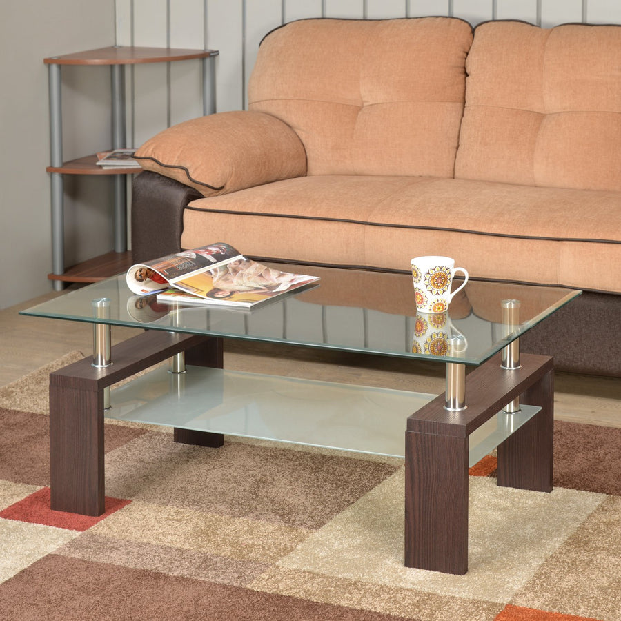 ELTOP Engineered Wooden Coffee/Tea/Center Table with Glass Top & Storage  for Home Living Room (Grace Brown, 48