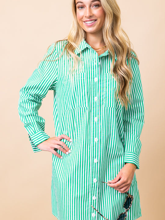 KARLIE Stripe Poplin Shirt Dress