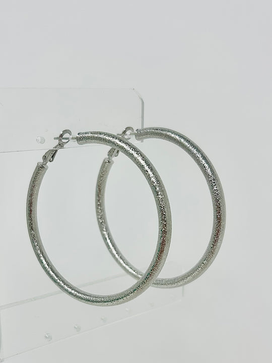 The Rhodium Textured Thick Hoop