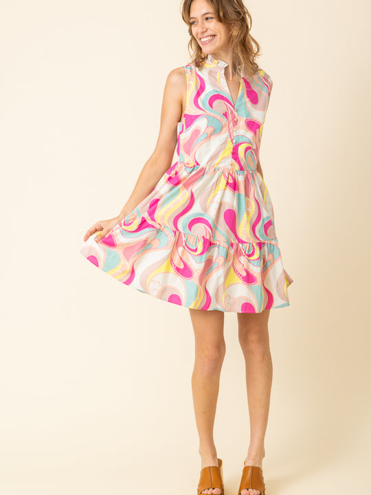 KARLIE Brushed Abstract Poplin Dress