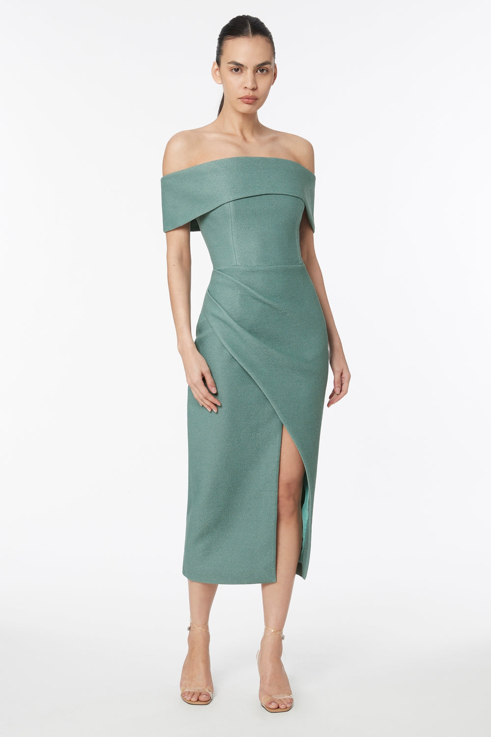 Pure Tencel Plain One Off-Shoulder Dress