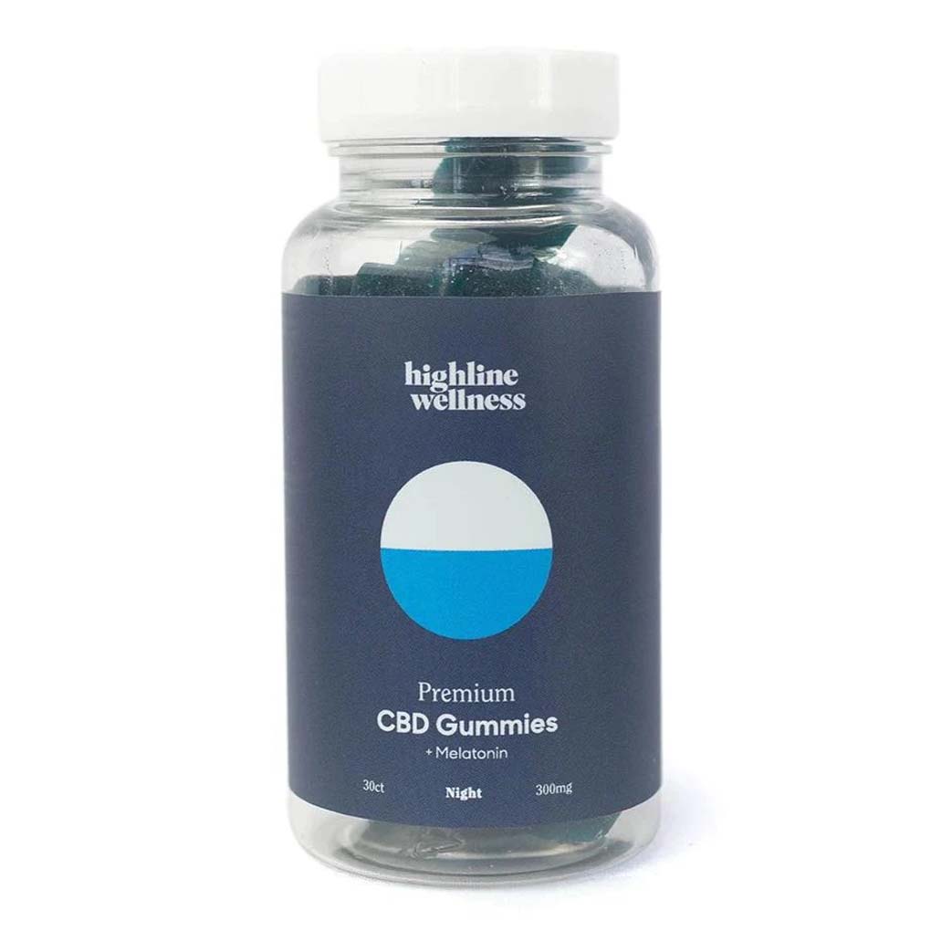 Jar of blue CBD gummies with blue label