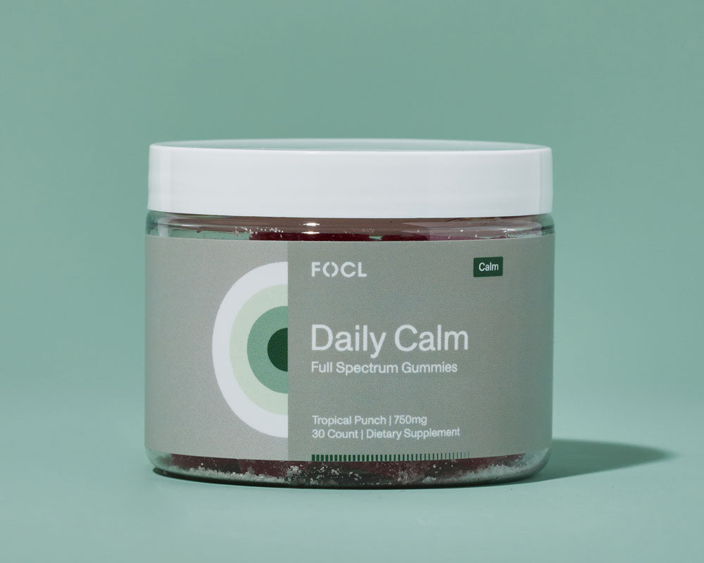 A jar of FOCL Daily Calm Full Spectrum Gummies