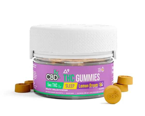 a jar of CBDfx THC Gummies in Lemon Dream variant